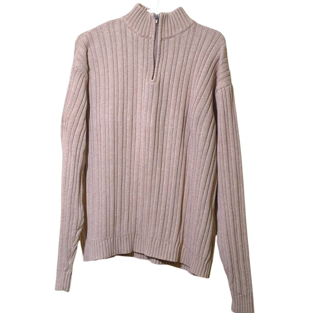 ALEX STEVENS Mens XL Ecru Wide Ribbed Heavy Cotton 1/4 Zip Pullover Sweater